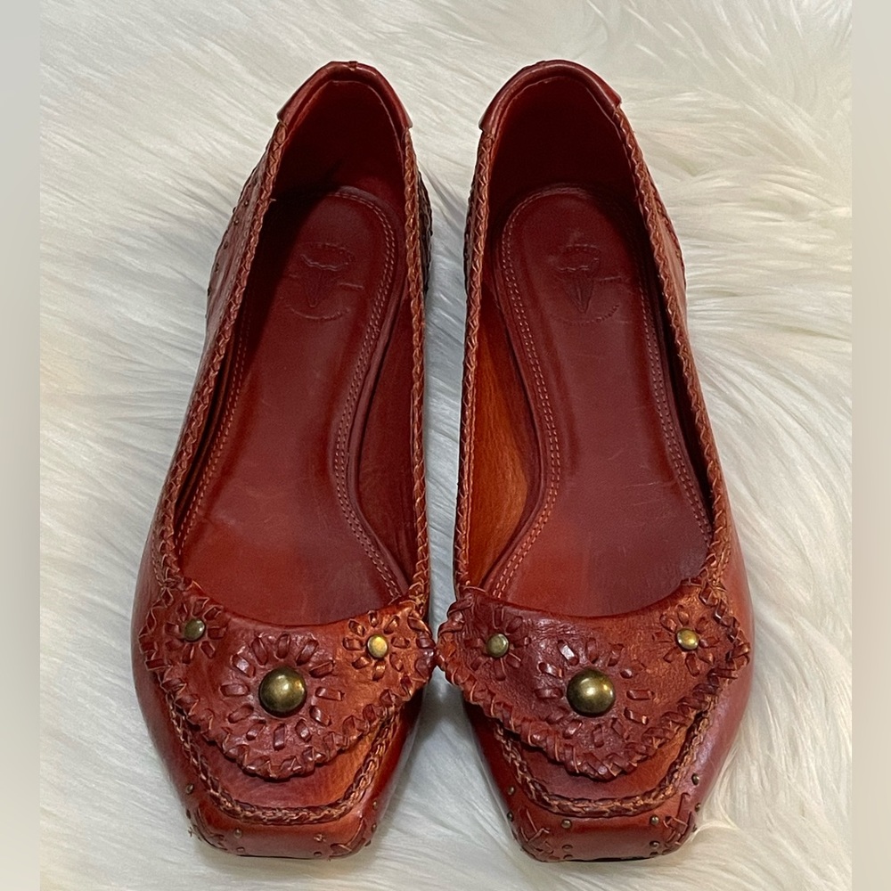 FRYE Women Leather Flats In Burgundy Size 6